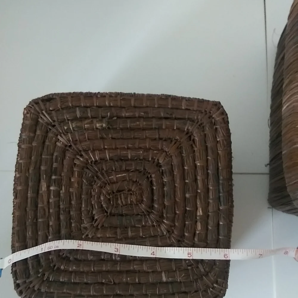 2 Straw Woven Square Cottagecore Boho Storage Boxes w/ lids